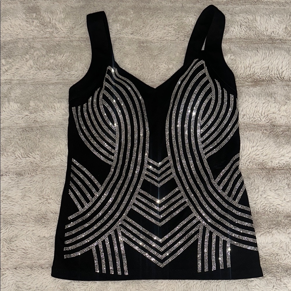 Used Vinceotto size Large/XL Elegant Black and Silver Embellished Women's Top